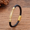 Geflochtenes Herrenarmband aus schwarzem Leder mit vergoldetem Magnetverschluss und Kristallen - Vollbesetzter Rechteckiger Stil (款式-3)