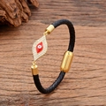 Braided leather evil eye bracelet with rhinestones and magnetic steel clasp - Red Eye Enamel Style (Style-1)
