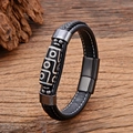 Men's leather braided bracelet with nine-eyed Dzi bead and black magnetic clasp - 19cm / Black