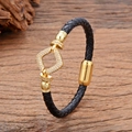 Heren gevlochten lederen armband met gouden gesp en witte ingelegde zirkonia's - Witte Zirconia Ruit (Stijl-2)
