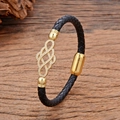 Handcrafted black braided leather bracelet with gold-plated crystal knot and magnetic clasp - Hollow Knot Style (Style-3)
