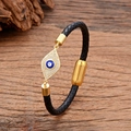 Braided black leather evil eye bracelet with gold magnetic clasp and zircon inlay - Rhombus Pendant Style (Style-4)