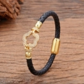 Gevlochten zwart lederen herenarmband met gouden roestvrijstalen hartvormige sluiting - Hart Stijl (Stijl-3)