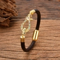 Pulsera de cuero trenzado con hebilla de herradura dorada y piedras de circón coloridas - Hebilla de Herradura Dorada Circonia Arcoíris (Estilo-2)