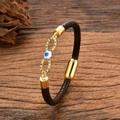 Geflochtenes Lederarmband mit Infinity-Symbol, Evil Eye und bunten Zirkonsteinen - Dunkelbraunes Leder-Bunter Zirkonia-Rotes Auge (Stil-3)