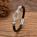 Pulsera de cuero trenzado con hebilla de herradura de circonitas coloridas en madera oscura - Hebilla de Herradura Plateada Circonia Arcoíris (Estilo-1)