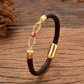 Geflochtenes Lederarmband mit goldenem Unendlichkeitssymbol und buntem Teufelsauge - Schwarzes Leder-Rotes Auge (Stil-2)