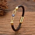Infinity-Auge Lederarmband mit bunten Strasssteinen und goldenem Magnetverschluss - Dunkelbraunes Leder-Blaues Auge (Stil-1)