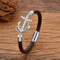 Braunes Lederarmband für Herren mit silbernem Anker-Anhänger und feinen Kristallen - Silberner Anker (Stil-3)