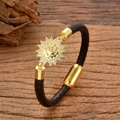 Bracciale intrecciato in pelle nera con pendente celeste sole luna e chiusura oro - Nero Stile Luna Stella Sole (款式-3)