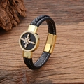 Handgewebtes Lederarmband in Schwarz mit goldenem Kreuzanhänger und Magnetverschluss - Stil-1 (Kreuz)