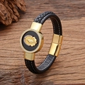 Geflochtenes schwarzes Lederarmband mit Goldener Jungfrau Maria und Magnetverschluss - Stil-4 (Jungfrau Maria)