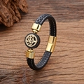 Bracciale intrecciato in pelle nera con ciondolo albero della vita dorato e calamita - Albero Della Vita Zirconia Trasparente (Stile-4)