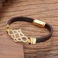 Bracelet en cuir marron tressé avec nœud doré en zircon et fermoir magnétique - Style Nœud Entrelacé (Style-3)