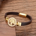 Braunes Lederarmband Lebensbaum mit Goldplattierung und bunten Edelsteinen - Pave Kristalle Lebensbaum (Stil-2)
