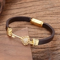 Braided leather bracelet with golden heart-shaped key pendant and magnetic clasp - Heart Key Pendant Style (Style-4)