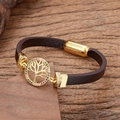 Dunkelbraunes Lederarmband mit Lebensbaum-Anhänger und bunten Zirkonia-Steinen - Hohle Bunte Lebensbaum (Stil-3)