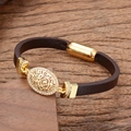 Pulsera bohemia de cuero con colgante de rosa dorada y detalles de circonita blanca - Estilo Flor de Rosa Hueca (款式-1)