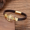 Lebensbaum Lederarmband mit bunten Zirkonia und magnetischem Goldverschluss - Geprägter Bunter Lebensbaum (Stil-4)