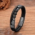 Herren Punk Lederarmband mit schwarzen Lavasteinperlen und Magnetverschluss aus Metall - 19cm / Lavastein