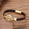 Detail shot of Tree of Life bracelet with colorful zircons on a wooden background - Medallion Tree of Life (Style-5)