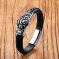 Lederarmband für Herren mit Löwenkopf-Anhänger und praktischem Magnetverschluss - 19cm / Löwenstil