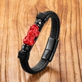 Handgefertigtes schwarzes Cinnabar Pi Xiu Armband mit Magnetverschluss für Damen und Herren - 19cm / Zweireihiger Geflochtener Pixiu-Stil (Stil 4)