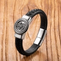 Herren Lederarmband in Schwarz geflochten mit silbernem Dollarzeichen-Zierelement - 19cm / Dollarzeichen-Stil