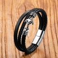 Men's multilayer braided leather bracelet with silver anchor charm and magnetic clasp - 19cm / Anchor Pendant Style (Style 2)