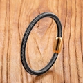 Handgewebtes Armband in Schwarz und Silber mit poliertem Goldzylinder-Verschluss - Schwarz Silber Mit Goldener Schließe (Stil 13)
