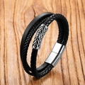 Mehrlagiges geflochtenes Lederarmband für Herren mit graviertem Stahlrohr und Magnetverschluss - Geschnitzter Pflanzenrohr-Stil (Stil 5)