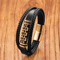 Modisches Punk Mehrschicht-Lederarmband in Schwarz mit goldenem Magnetverschluss aus Stahl - 19cm / Gold