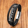 Mehrlagiges Herren-Lederarmband in Schwarz mit Edelstahlkette und Magnetverschluss - 19cm / Weiß