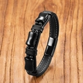 Bracciale da uomo in pelle nera con chiusura magnetica e design pietra bambù - 19cm / Agata nera