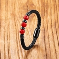 Zinnober Lotus Armband mit schwarzer Lederschnur und Edelstahl Magnetverschluss für Damen - Lotosmuster Drei Perlen Stil (Stil 5)