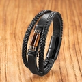 Men's multi-layer leather bracelet with tiger eye stones and black magnetic clasp - 19cm / Tiger's Eye