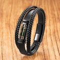 Men's multilayer leather tiger eye bracelet with magnetic clasp on wood background - 19cm / India Agate