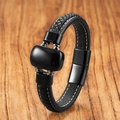 Classic men's braided leather bracelet with geometric stone detail and magnetic clasp - Black Onyx A (19cm) / 19cm