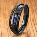 Multilayer men's leather bracelet with blue tiger eye stones and magnetic clasp - Lapis Lazuli
