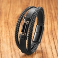 Men's multi-layer tiger eye bracelet with black woven leather and magnetic buckle - 19cm / Black Agate