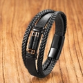Detailed close-up of multi-layer tiger eye stone leather bracelet with black magnetic clasp - Lava Stone