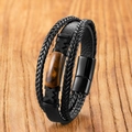 Multilayer leather bracelet for men featuring a tiger eye stone and magnetic clasp - Black Stainless Steel Magnetic Clasp Style (Design 2) / 19cm