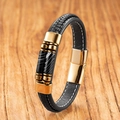 Men's multilayer braided leather bracelet with black agate beads and gold magnetic buckle - Black Agate - Gold Clasp