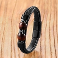 Men's tiger eye leather bracelet with hand-woven cord and magnetic stainless steel clasp - 19cm / Red Tiger Eye