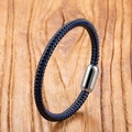 Handgefertigtes schwarz-blaues Flechtarmband mit poliertem Silber-Magnetverschluss - Blau Schwarz Mit Silberner Schließe (Stil 6)