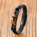 Bracelet pour homme en cuir tressé avec pierres oeil de tigre et fermoir magnétique - Oeil de Tigre Jaune