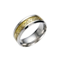 Polished silver and gold stainless steel ring with Celtic knot inlay for men - Silver Base Gold Inlay Dragon