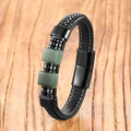 Bracelet tressé en cuir pour homme avec pierres vertes et fermoir magnétique - Jade aventurine