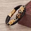 Detail of dragon head leather bracelet with tiger eye stone and gold magnetic clasp - Gold-Yellow Tiger Eye (Gold-G)