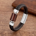 Dettaglio del bracciale in pelle intrecciata con pietra d'agata marrone e chiusura in argento - Stile Agata a Righe Marroni Argentata (Silver-1)